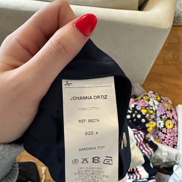 Johanna Ortiz Crop Top Balloon Sleeve Poplin Cotton Self-tie Back Sz 4 Navy Whit - Picture 3 of 12